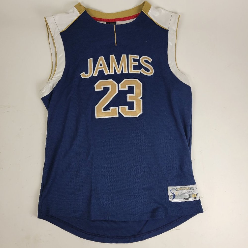 Nike LeBron James 23 High school Stats Blue Gold Jersey SEWN MENS S
